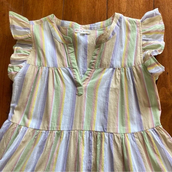 Roller Rabbit 100% cotton Rainbow Striped Ruffle Sleeve Dress size XS - Picture 3 of 8